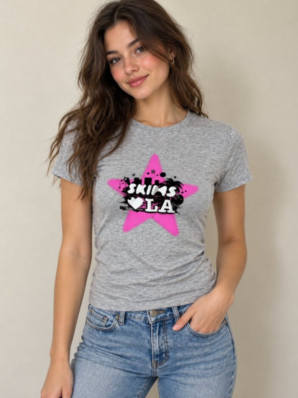NEW SKIMS XS Loves LA Exclusive Cotton Jersey Short Sleeve T-Shirt Heather Gray